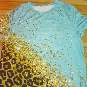 Turquoise and leopard print sequin look women's shirt